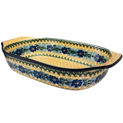 Polish Pottery 14.5" Serving Dish. Hand made in Poland. Pattern U1567 designed by Anna Pasierbiewicz.