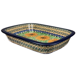 Polish Pottery 11" Rectangular Baker. Hand made in Poland. Pattern U740 designed by Lucyna Lenkiewicz.