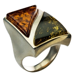 Men's Two Stone Multi Colored Amber Ring