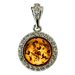 Beautifully designed classic silver setting for these honey amber stone surrounded by Cubic Zirconia crystal.