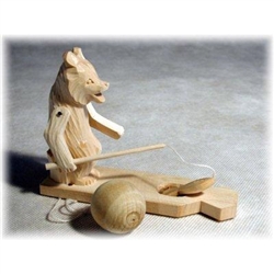 Wooden spin toy from Russia that will bring smiles to all who try it! This bear and hare are a perfect example of an old fashioned action toy. Traditionally hand made by parents and grandparents for their children that's also perfect for displaying around