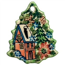 Polish Pottery 3" Christmas Ornament. Hand made in Poland and artist initialed.