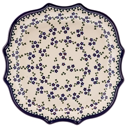 Polish Pottery 10.5" Fluted Luncheon Plate. Hand made in Poland and artist initialed.