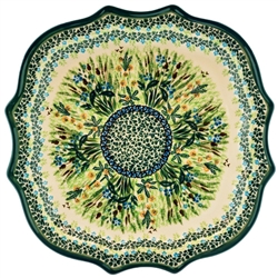 Polish Pottery 10.5" Fluted Luncheon Plate. Hand made in Poland. Pattern U4334 designed by Krystyna Dacyszyn.