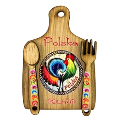 Great kitchen magnet made of wood featuring a traditional Lowicz paper cut design. Size approx 2" x 2.75".  Made In Poland.