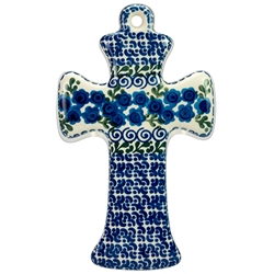 Polish Pottery Cross 7.5". Hand made in Poland and artist initialed.