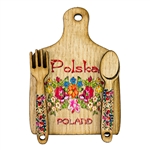 Great kitchen magnet made of wood featuring a traditional Lowicz paper cut design. Size approx 2" x 2.75".  Made In Poland.