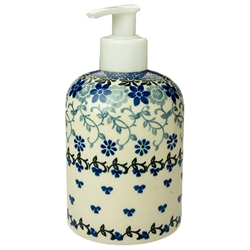 Polish Pottery 5.5" Soap/Lotion Dispenser. Hand made in Poland and artist initialed.