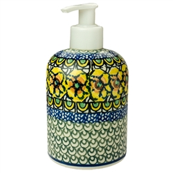 Polish Pottery 5.5" Soap/Lotion Dispenser. Hand made in Poland. Pattern U294 designed by Maryla Iwicka.