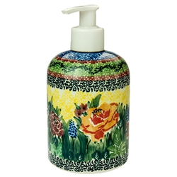 Polish Pottery 5.5" Soap/Lotion Dispenser. Hand made in Poland. Pattern U4288 designed by Teresa Liana.