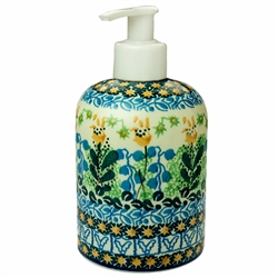 Polish Pottery 5.5" Soap/Lotion Dispenser. Hand made in Poland. Pattern U1783 designed by Zofia Supernak.