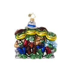 Four friendly amphibians are enjoying a pleasant afternoon repast in this cheerfully unique Christopher Radko ornament!