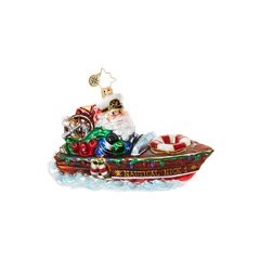 Proudly wearing his captain's hat, Kris is cruising at top speeds in his sleek speedboat. You'll love the fun-filled detail in this clever Christmas ornament!