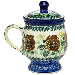 Polish Pottery 8 oz. Herbal Mug And Infuser. Hand made in Poland. Pattern U2559 designed by Maria Starzyk.
