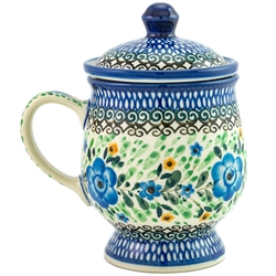 Polish Pottery 8 oz. Herbal Mug And Infuser. Hand made in Poland. Pattern U2061 designed by Lucyna Lenkiewicz.