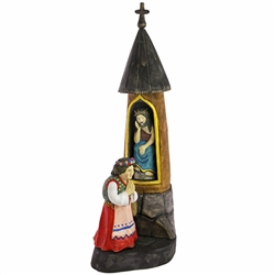 Wayside shrines are popular throughout the Polish countryside. Hand carved and painted by Krakow folk artist Franciszek Wiercioch. Cross and Krakowianka are pegged and removable for shipping.  Initialed by the artist.