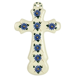 Polish Pottery Cross 7.75". Hand made in Poland and artist initialed.