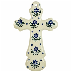 Polish Pottery Cross 7.75". Hand made in Poland and artist initialed.