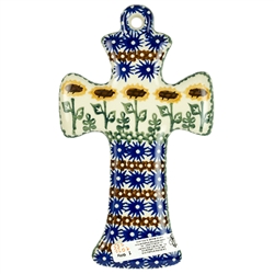 Polish Pottery Cross 7.5". Hand made in Poland and artist initialed.