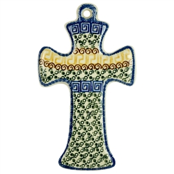 Polish Pottery Cross 7.5". Hand made in Poland and artist initialed.