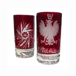 Genuine Polish 24% lead crystal hand cut and engraved with the Polish Eagle and the word Polska. Set of 2. Size is 2.5" - 6.5cm tall