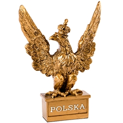 Replica of the Polish Army Eagle.  Perfect size for displaying on a desk or in a cabinet.  Size is 8" Tall x 6" L x 2" W.  Our eagle is made from a poly resin which allows for greater detail.  Metallic copper finish . Weighs approx 1lb and is securely