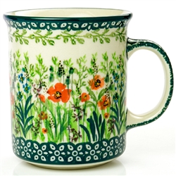 Polish Pottery 8 oz. Everyday Mug. Hand made in Poland. Pattern U4335 designed by Krystyna Dacyszyn.