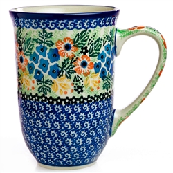 Polish Pottery 17 oz. Bistro Mug. Hand made in Poland. Pattern U2501 designed by Zofia Supernak.