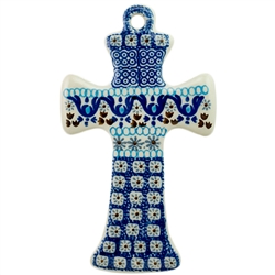 Polish Pottery Cross 7.5". Hand made in Poland and artist initialed.