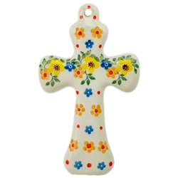 Polish Pottery Cross 5 in.. Hand made in Poland and artist initialed.