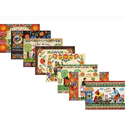 A beautiful set of postcards featuring 8 different folk and traditional Polish paper cut designs (wycinanki).  Designed By Folk Artist Miroslawa Stefaniak.