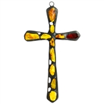 Hand made in Gdansk, the beautiful cross is made with natural Baltic amber embedded in an artistic cross. Size approx 5.5" x 3". Ready to hang.