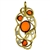 Free form gold vermeil pendant highlighted with cherry amber cabochons and cubic zirconia.