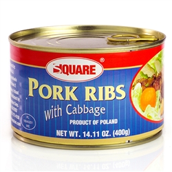 Traditional Polish pork ribs with cabbage in pull top can. Just open the can, put on a plate, heat and serve.