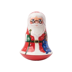 Ring in the Christmas season with Santa! This chiming bell doll is a lovely holiday decoration with a hidden dimension--rock him back and forth you'll hear the tinkle of a bell inside him!  Since he's weighted inside, he is like a Weeble Wobble and will