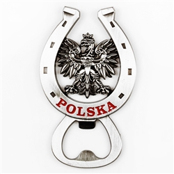 High quality bottle opener with Polish Eagle. The back of the opener has two magnets so it can be displayed.