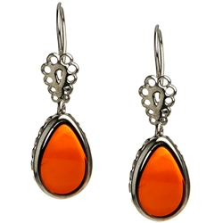 Cherry Amber Teardrop Earrings. Amber is soft, only slightly harder than talc, and should be treated with care.