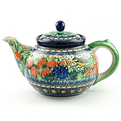 Polish Pottery 40 oz. Teapot. Hand made in Poland. Pattern U4598 designed by Teresa Liana.