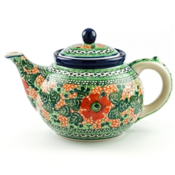 Polish Pottery 40 oz. Teapot. Hand made in Poland. Pattern U1914 designed by Maryla Iwicka.
