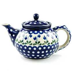 Polish Pottery 40 oz. Teapot. Hand made in Poland and artist initialed.