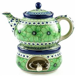 Polish Pottery 40 oz. Teapot and Warmer Set. Hand made in Poland. Pattern U408A designed by Jacek Chyla.