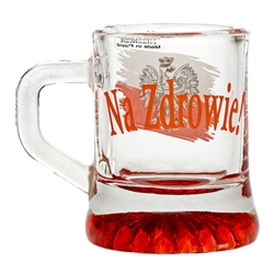 Shot glass emblazoned on one side with the Polish eagle against a red & white banner, and the famous toast: "Na Zdrowie" (To Your Health) on the other side