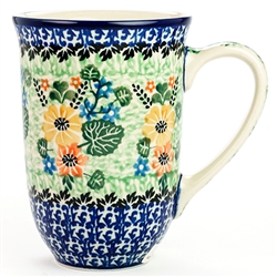 Polish Pottery 17 oz. Bistro Mug. Hand made in Poland. Pattern U2694 designed by Barbara Makiela.