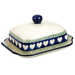 Polish Pottery 7" Butter Dish. Hand made in Poland and artist initialed.