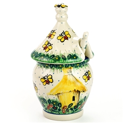 Polish Pottery 7" Honey Jar. Hand made in Poland. Pattern U4251 designed by Jacek Chyla.