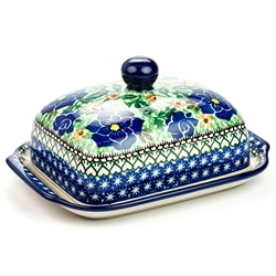 Polish Pottery 7" Butter Dish. Hand made in Poland. Pattern U1990 designed by Teresa Andrukiewicz.