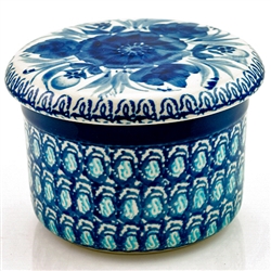 Polish Pottery 4.5" European Butter Crock. Hand made in Poland. Pattern U214 designed by Irena Maczka.