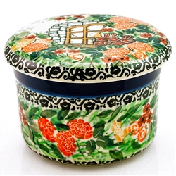 Polish Pottery 4.5" European Butter Crock. Hand made in Poland. Pattern U4014 designed by Maria Starzyk.