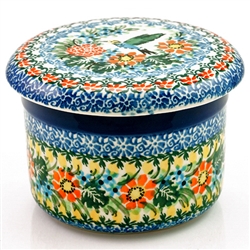 Polish Pottery 4.5" European Butter Crock. Hand made in Poland. Pattern U3357 designed by Teresa Liana.