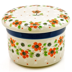 Polish Pottery 4.5" European Butter Crock. Hand made in Poland and artist initialed.